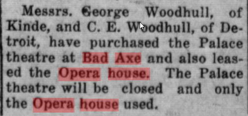 Bad Axe Opera House - October 09 1919 Article (newer photo)